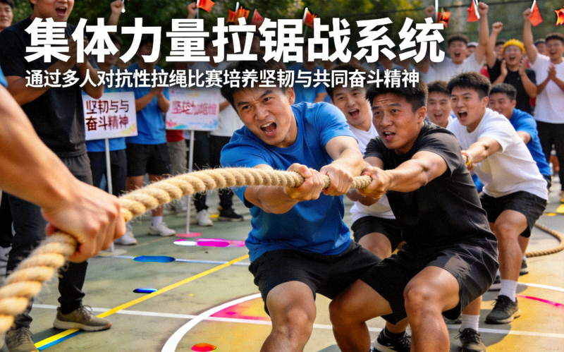 集体力量拉锯战系统 - 通过多人对抗性拉绳比赛培养坚韧与共同奋斗精神